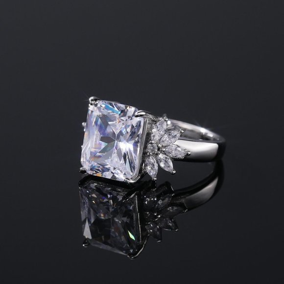 ▶Crystal Clear Large Pure Rectangle Zircon Wedding Rings for Women, L129